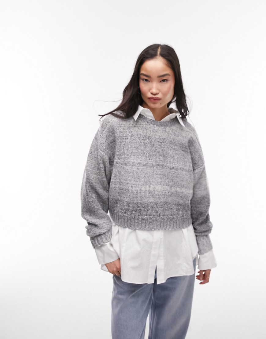 Topshop knitted boxy space dye jumper in grey-Multi