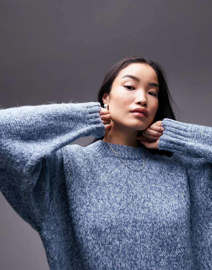 knitted boxy space dye sweater in blue