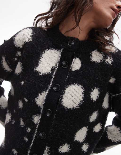 Topshop knitted boxy spot cardi in mono, 3 of 4