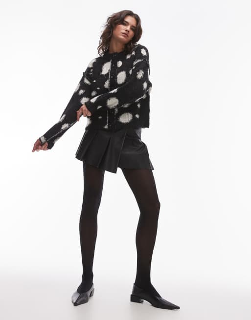 Topshop knitted boxy spot cardi in mono, 4 of 4