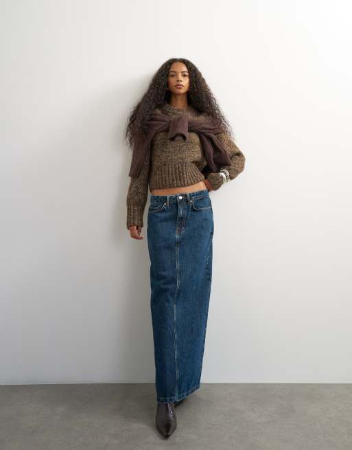 Topshop knitted boxy twist yarn pointelle detail jumper in pecan, 3 of 4