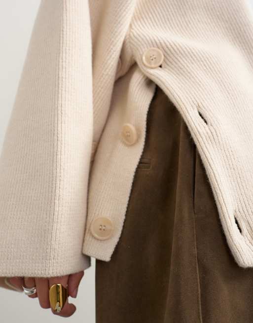 Topshop knitted boxy wide sleeve button detail jumper in latte, 3 of 4