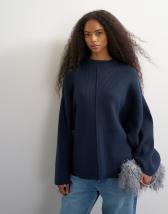 Topshop knitted boxy wide sleeve button detail jumper in midnight