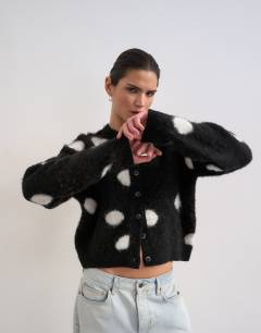 Knitted brushed spot cardigan in mono