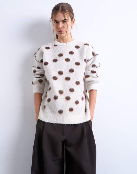 Topshop knitted brushed spot relaxed jumper - view 1