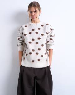 Knitted brushed spot relaxed jumper 