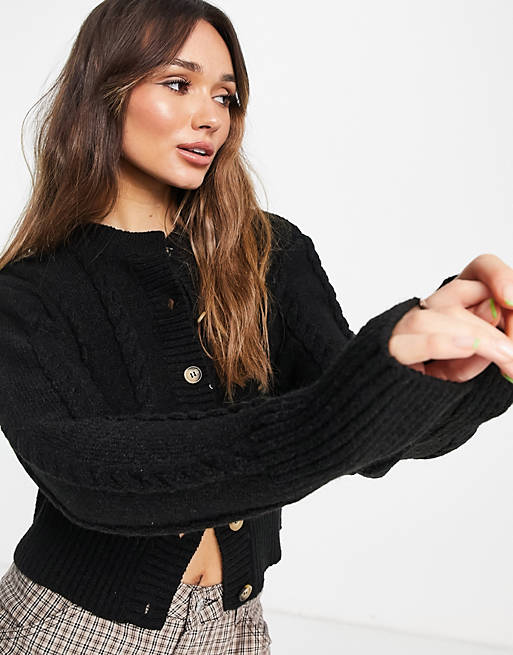  Topshop knitted cable cardi in black 