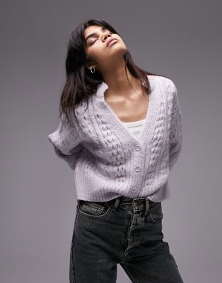 Topshop knitted cable cardi in lilac