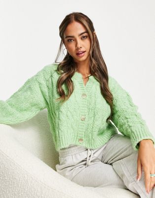 Topshop knitted cable crop cardi in green | ASOS