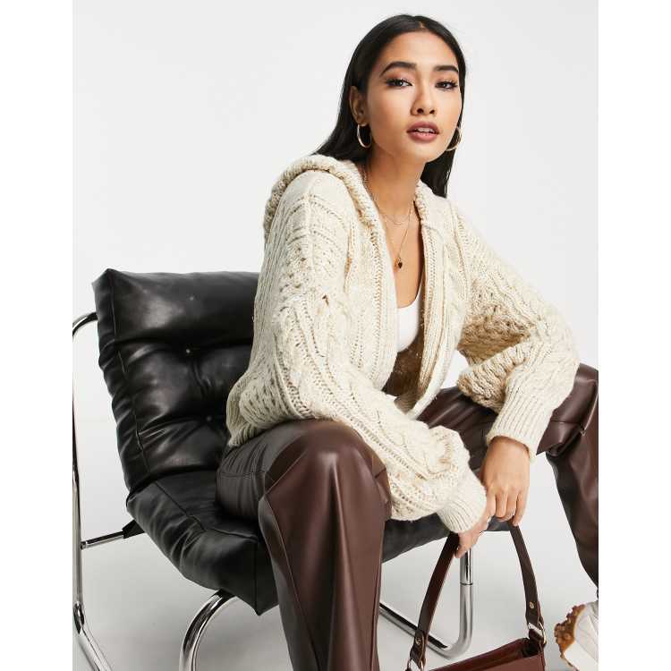 Topshop zip through cable knit cardigan in oatmeal