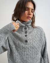 Topshop knitted cable stitch funnel neck jumper in grey