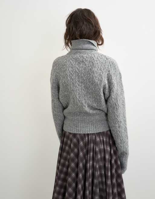 Topshop knitted cable stitch funnel neck jumper in grey, 4 of 4