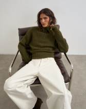 Topshop knitted cable stitch funnel neck jumper in moss