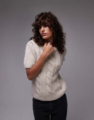 Topshop Knitted Cable T-shirt-neutral