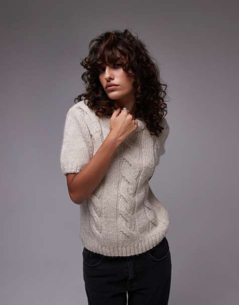 Topshop knitted cable t-shirt - view 1