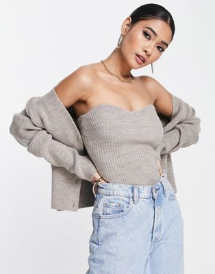 Topshop knitted camis co ord bandeau in mink