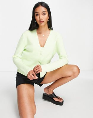 Topshop knitted cardi co-ord in lime