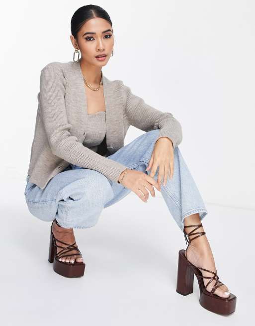 Topshop knitted cardi in mink - part of a set, 3 of 4
