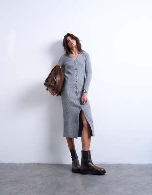 Knitted cardigan midi dress in grey