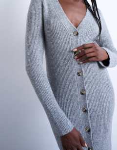 Model wearing Knitted cardigan midi dress in grey
