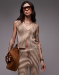 [Topshop] Topshop knitted check pattern waistcoat (part of a set)-Multi L Tan and Ivory
