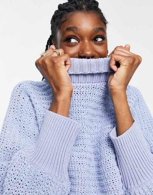 Topshop knitted chenille crop jumper in blue