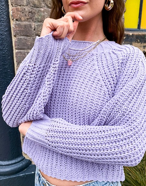 Topshop knitted chenille crop jumper in lilac