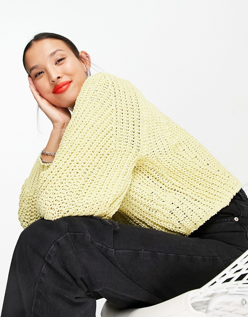 Topshop knitted chenille crop sweater in yellow