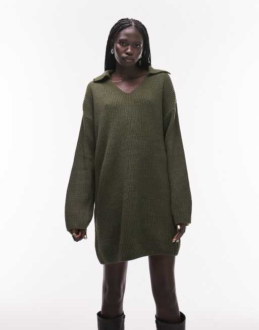 Topshop olive best sale green dress