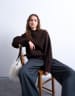 Topshop knit chunky all-needle clean crew sweater in pink
