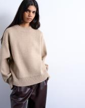 Topshop knitted chunky all needle clean crew jumper in oat