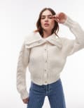 [Topshop] Topshop knitted chunky cable collar cardi in ivory-White S IVORY