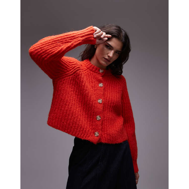 トップス Compact Logo Knit Cardigan red Topshop knitted chunky crew neck cardigan in red | ASOS