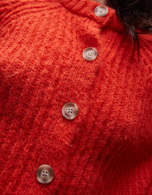 Topshop knitted chunky crew neck cardigan in red | ASOS
