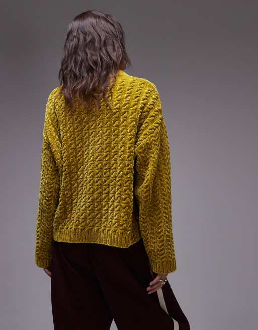 Topshop knitted chunky oversized cable chenille sweater in