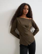 Topshop knitted cinch twist top in brown