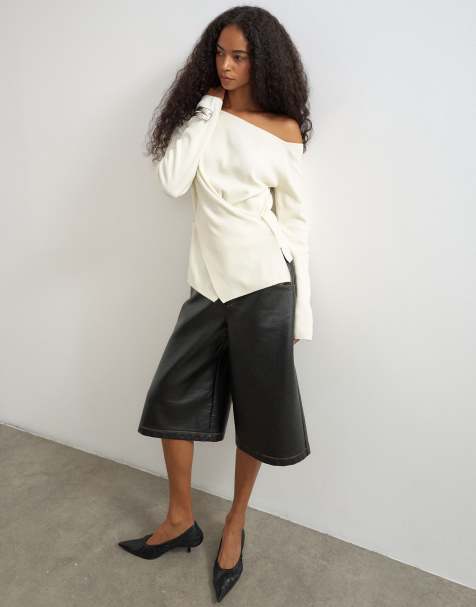 Topshop knitted cinch twist top in ivory - view 1