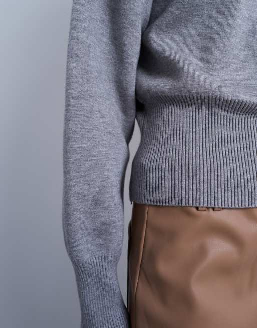 Topshop knitted clean cinch waist jumper in grey, 3 of 4