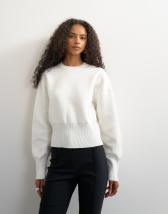 Topshop knitted clean cinch waist jumper in ivory