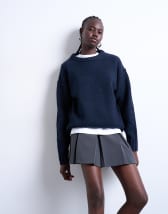 Topshop knitted clean exposed seam jumper in navy