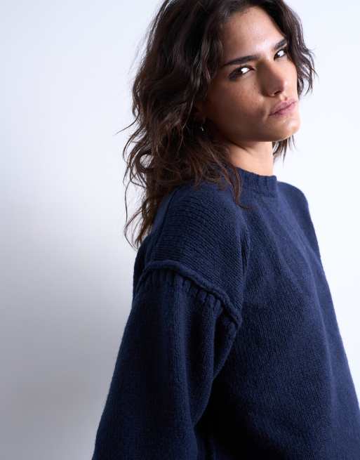 Topshop knitted clean exposed seam jumper in navy