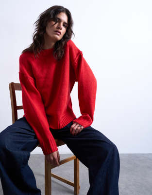 Topshop Topshop knitted clean exposed seam jumper in red