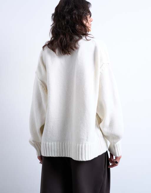 Topshop knitted clean exposed seam jumper in White