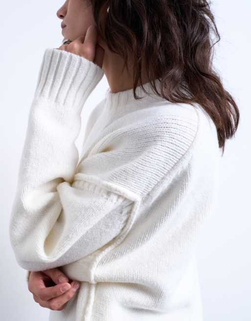 Topshop knitted clean exposed seam jumper in White