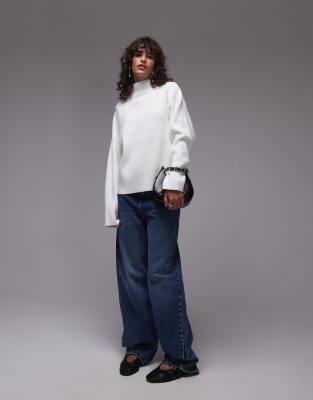 Shop Topshop knitted clean rib funnel jumper in cream Online – Trendy & Affordable Fashion