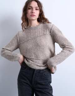 Knitted co-ord asymmetric top in oat