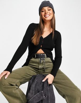 Topshop knitted co-ord skinny cardi in black