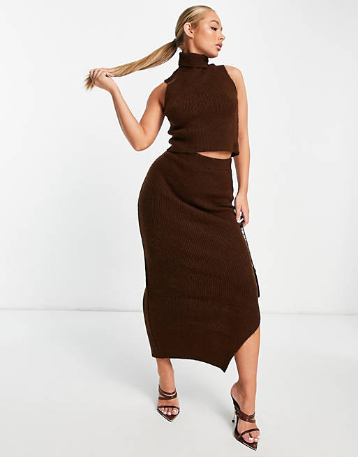 Co-ords Topshop knitted co ord sleeveless funnel top in chocolate 