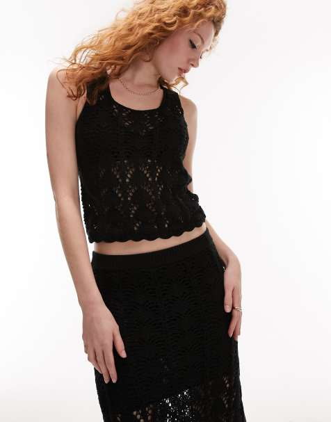 Topshop co ord lace cami top in black