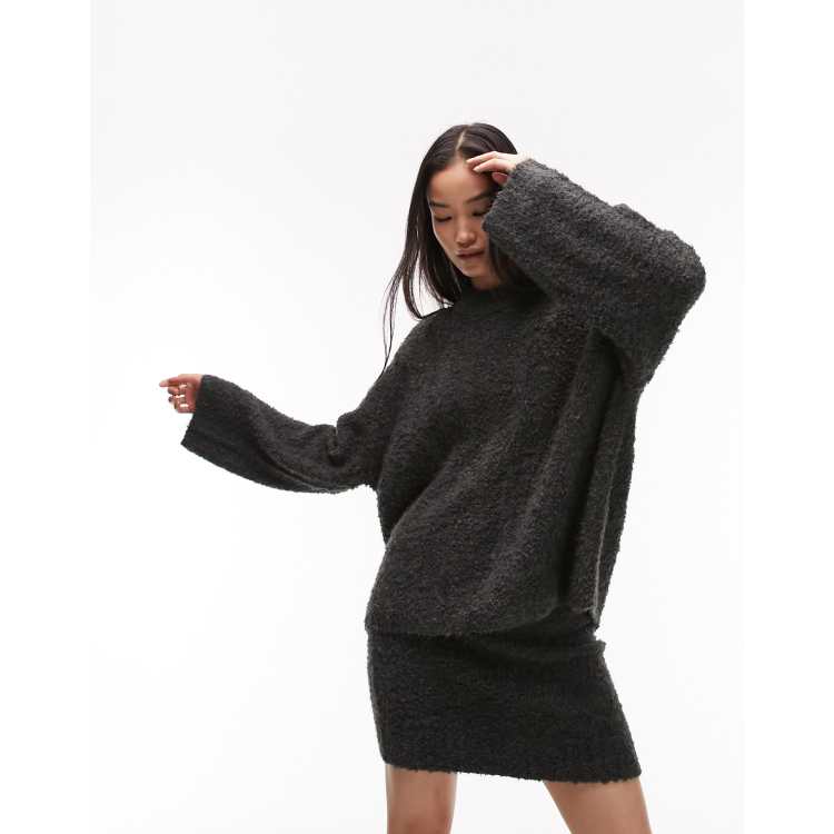 Topshop knitted co ord textured boucle slouchy crew neck jumper in 